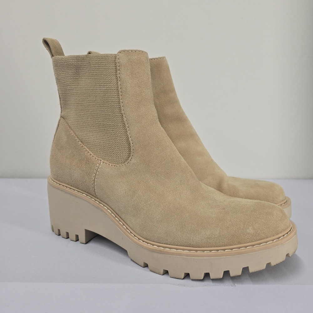 Dolce Vita Suede Chelsea Boots Tan Lug Sole‎ Block Heel Women's Size 9